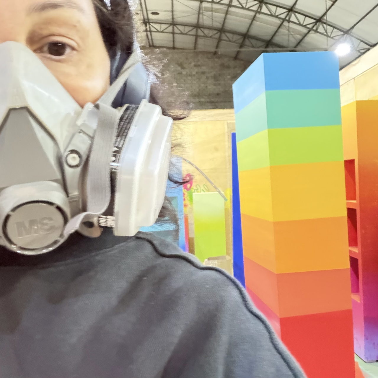Workshop selfie with the rainbow columns behind