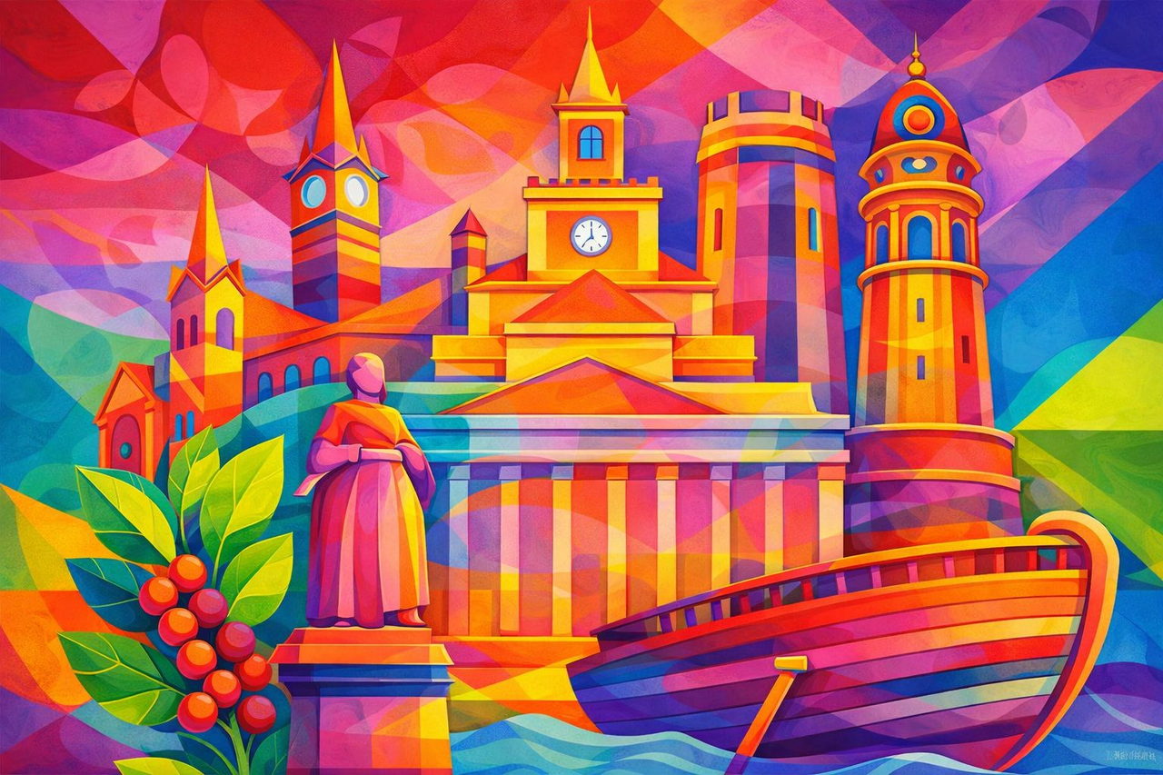 Composition of Campinas landmarks in colour blocks