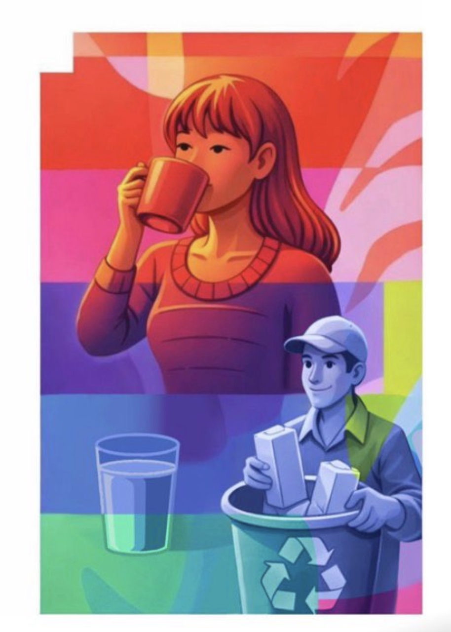 Ilustração de campanha: consumo e reciclagem de embalagens