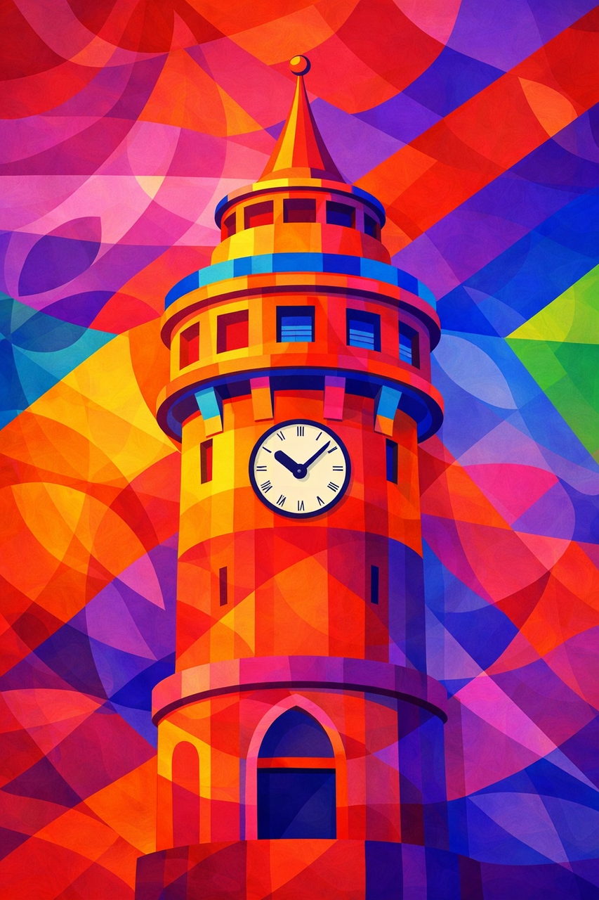 Tour de l'horloge en illustration à facettes saturées