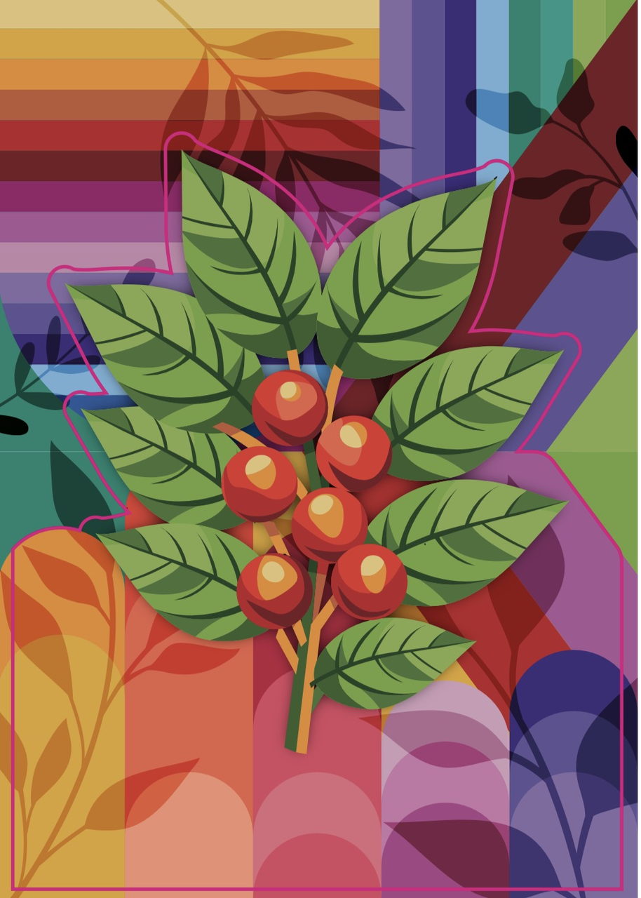Illustration de branche de café en blocs de couleur