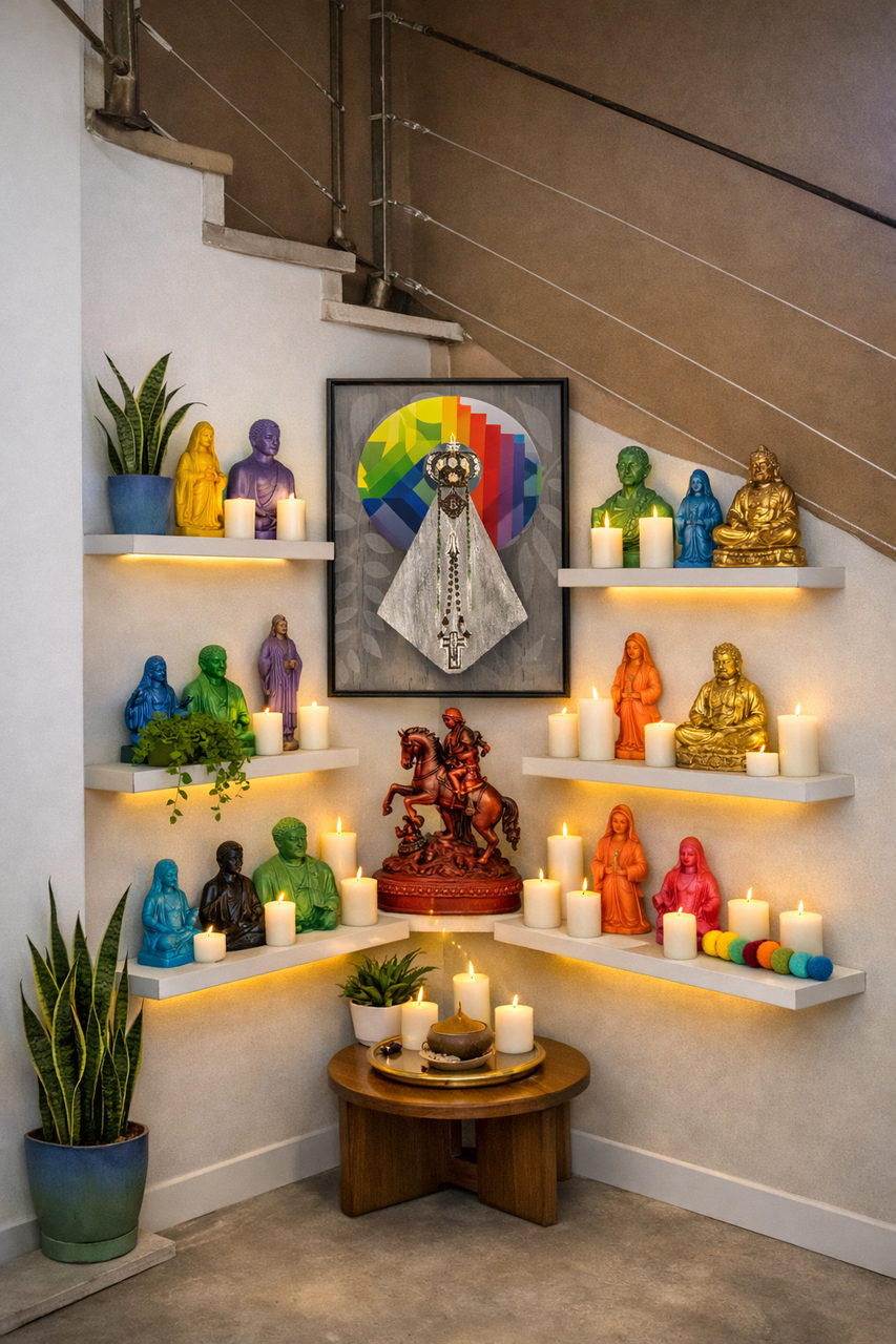 Saints installation with the Virgin canvas at the centre