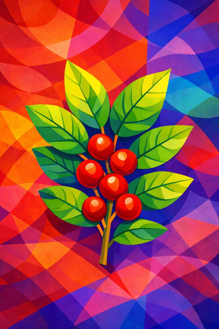 Branche de café en illustration à facettes saturées