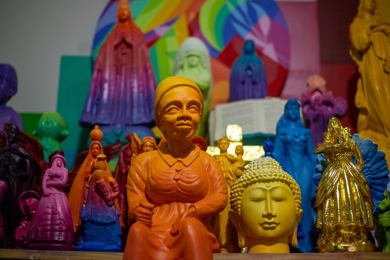 Saints and religious figures painted in vivid colours