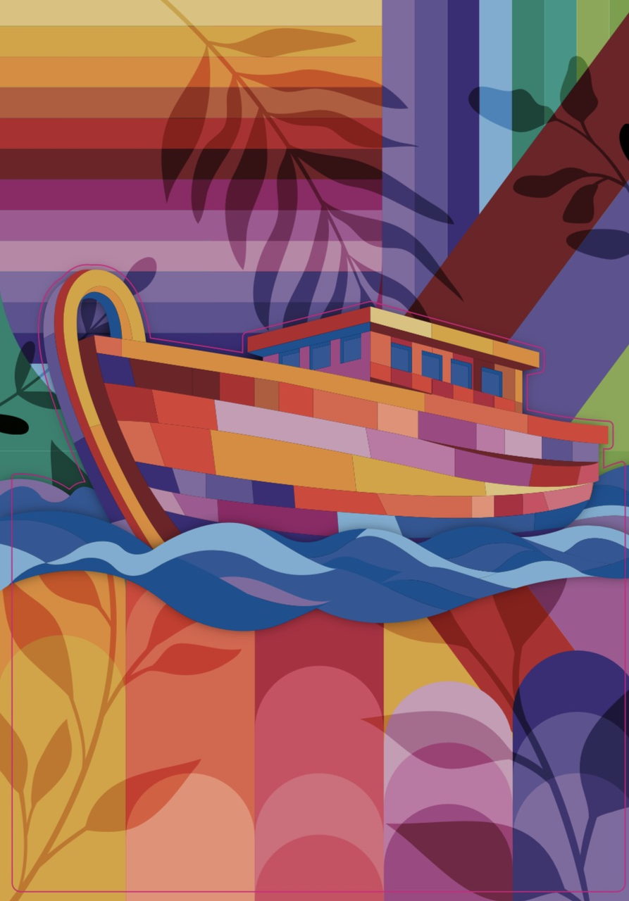 Illustration de bateau en blocs arc-en-ciel